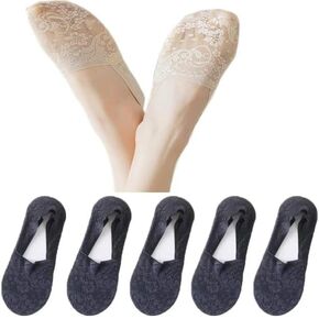 5 أزواج من الجوارب النسائية من Doubyan من الدانتيل بدون بطانة جوارب نسائية منخفضة القطع من الدانتيل جوارب سفلية من القطن غير قابلة للانزلاق in Kuwait