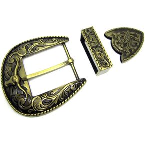Western Cowboy 3 Piece Buckle Set Engraved Longhorn Fits 1.5 inch 40mm Belts in Kuwait