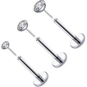 VERAMI 3Pcs 20G Implant Grade G23 Titanium Push in Lip Ring Studs 6mm 8mm 10mm Bar Threadless Push-in Flat Back Nose Ring Studs Flat Back Earrings for Helix 2.5mm 3mm 4mm CZ Piercing Jewelry in Saudi Arabia