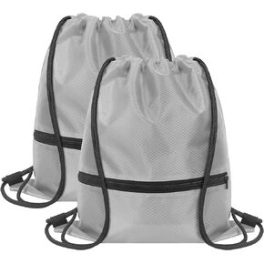 GoodtoU Gym Drawstring Bags, Waterproof Drawstring Backpack with Zipper Pocket Cinch Bags Drawstring Swimming Bag Gym Backpack for Men Women (Black 2 pcs)