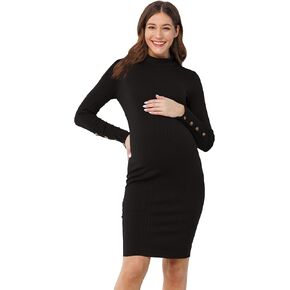 Womens Long Sleeve Mock Neck Ribbed Maternity Dress