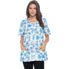 Casual Nights Women's Snap Front Smock Cobbler Woven Scrub Apron Top with Pockets in Kuwait