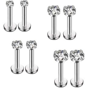 16G Diamond CZ Lip Rings Labret Monroe Nose Tragus Helix Ear Piercing Jewelry Surgical Stainless Steel 2mm 3mm 4mm 5mm CZ 8 Pcs 6mm 8mm Bar in Kuwait