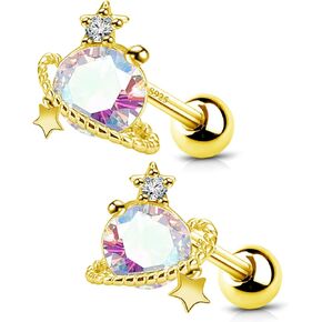 CHARMONLINE 16G 925 Sterling Silver Cartilage Stud Initial Earring Helix Tragus Daith Earrings Body Ear Piercing Jewelry for Women Teen Girls