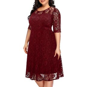 Plus Size Dresses Wedding Guest Semi Formal Lace Cocktail Graduation Party Summer Midi A Line Dress