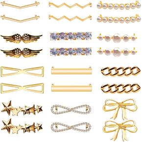 Cymtaml 24 PCS Shoelaces Clips Decorations Charms With Rhinestones Faux Pearl Fashion Accessory Gift for Sneakers and Casual Shoes - Party Accessory
