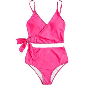 SweatyRocks Women's Two Pieces Swimsuit Solid Color Tie Side Top High Waisted Bikini Set
