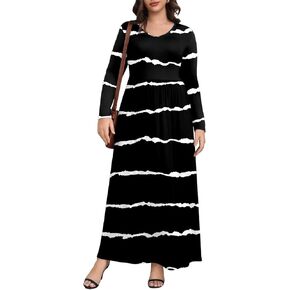 Askyes Womens Plus Size Maxi Dresses Long Sleeve Casual V Neck 2023 Fall Winter Soft Loose Fit T-Shirt Dress with Pockets