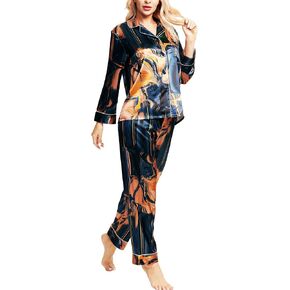 SIHA Satin Silk Pajamas for Women Pajama Set With Long Sleeve Button-Down Satin Pajamas Sleepwear XS-3XL in Saudi Arabia