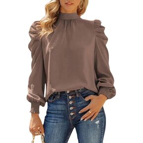 Dokotoo Womens 2023 Long Sleeve High Neck Puff Long Sleeve Casual Loose Shirts Tops and Blouses