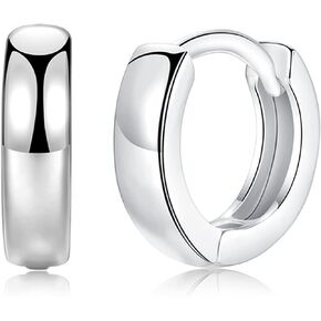 3 Pairs Small Hoop Earrings for Women Men, Sterling Silver Post Sleeper Cartilage Huggie Earring Set, 3mm in Width, Diameter in 8mm 10mm 12mm