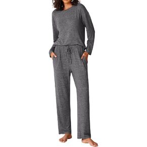 Ekouaer Pajama Set Womens Long Sleeve Sleepwear Pullover Top and Pants Cozy Loungewear Soft Pjs Lounge Set with Pockets S-XXL
