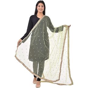 themilestocks TMS Woman's Embellished Net Dupatta Scarf Shawl Wrap Soft Indian Bridal Wedding