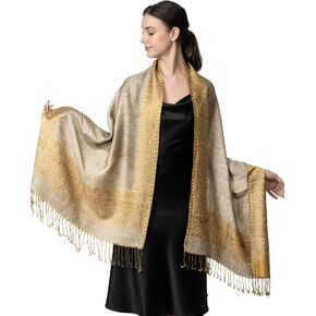 Achillea Elegant Reversible Paisley Border Pashmina Shawl Wrap Scarf