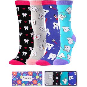 HAPPYPOP Funny Teeth Dentist Nurse Doctor Medical Book Socks, Novelty Gifts For Book Lover Dentist Nurse