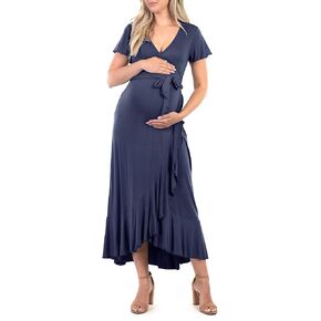 Mother Bee Maternity Butterfly Sleeve Hi-Low Ruffle Dress with Adjustable Belt in Saudi Arabia