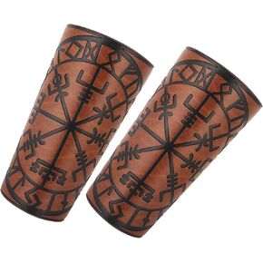 درع ذراع من جلد البولي يوريثان الفاخر منقوش عليه HZMAN Viking Vegvisir مع عقدة سلتيك 3 ألوان LARP القرون الوسطى كوسبلاي دعامات جلدية
