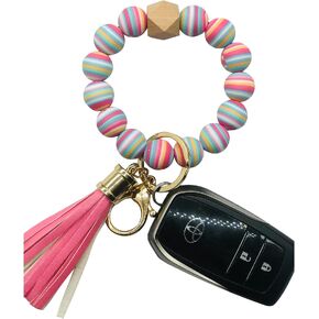 Bright Colors Silicone Beaded Car Key Chain Key Rings Bracelet Wristlet for Women