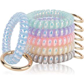QIUTIMIY 6PCS Wristlet Keychain, Colorful Spiral Coil Hair Tie for Women, Sauna Accessaries Wrist Coil Key Ring Key Holder