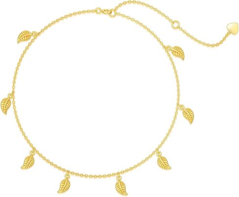 SISGEM 14K Real Gold Leaf Anklets for Women, Yellow Gold Beads Station Anklet Bracelet Tassel Double Foot Link Beach Anklets Anniversary Birthday Jewelry Gifts for Wife Girlfriend 8''+2'' in Saudi Arabia