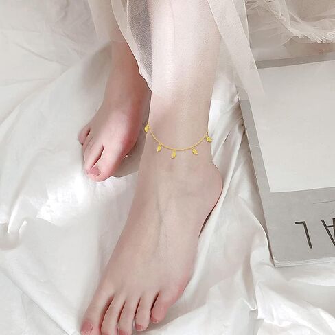 SISGEM 14K Real Gold Leaf Anklets for Women, Yellow Gold Beads Station Anklet Bracelet Tassel Double Foot Link Beach Anklets Anniversary Birthday Jewelry Gifts for Wife Girlfriend 8''+2'' in Saudi Arabia