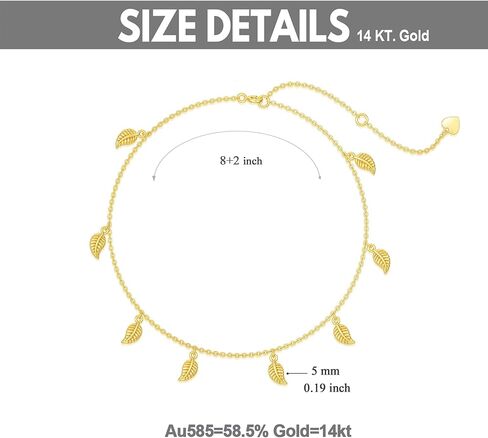SISGEM 14K Real Gold Leaf Anklets for Women, Yellow Gold Beads Station Anklet Bracelet Tassel Double Foot Link Beach Anklets Anniversary Birthday Jewelry Gifts for Wife Girlfriend 8''+2'' in Saudi Arabia
