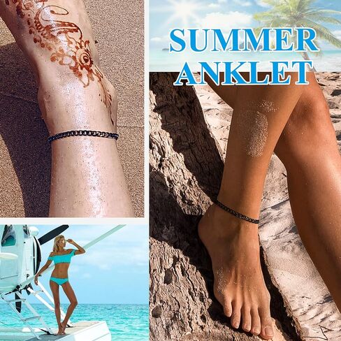 Cuban Link/Figaro/Wheat Chain Anklets for Women Men 8.5+2 Inch Extender Stainless Steel/18K Gold Plated Ankle Bracelets Beach or Party Foot Jewelry in Kuwait