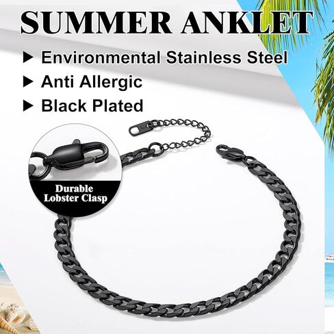 Cuban Link/Figaro/Wheat Chain Anklets for Women Men 8.5+2 Inch Extender Stainless Steel/18K Gold Plated Ankle Bracelets Beach or Party Foot Jewelry in Kuwait