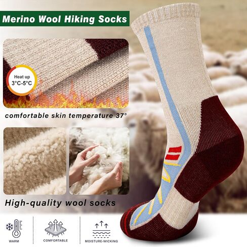 Merino Wool Hiking Socks for Cold Weather Socks Thermal Warm Crew Winter Boot Cushion Socks in Saudi Arabia