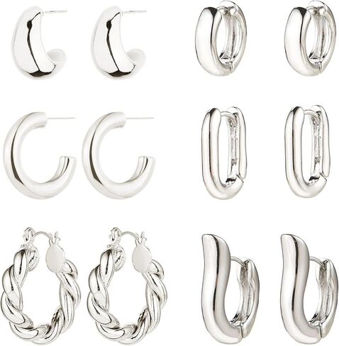 6 Pairs Gold Hoop Earrings for Women, 14K Gold Plated Huggie Hoop Earrings Set Hypoallergenic Lightweight Chunky Open Hoops Jewelry for Gift in Saudi Arabia