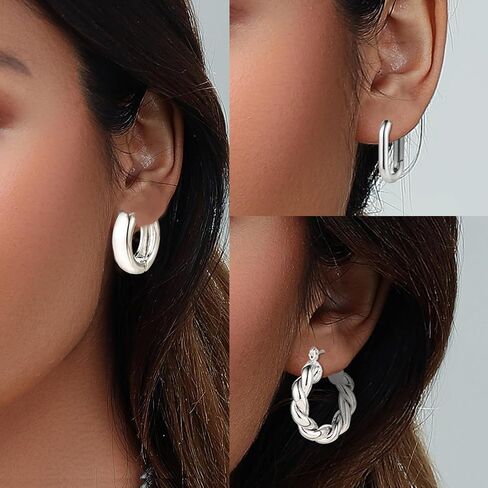 6 Pairs Gold Hoop Earrings for Women, 14K Gold Plated Huggie Hoop Earrings Set Hypoallergenic Lightweight Chunky Open Hoops Jewelry for Gift in Saudi Arabia