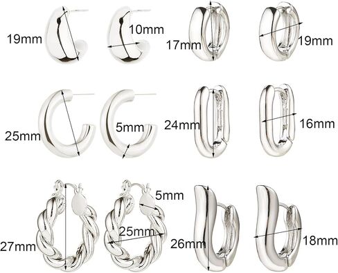 6 Pairs Gold Hoop Earrings for Women, 14K Gold Plated Huggie Hoop Earrings Set Hypoallergenic Lightweight Chunky Open Hoops Jewelry for Gift in Saudi Arabia