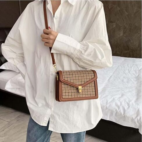 Vintage Plaid Crossbody Bag for Women PU Leather Small Messenger Shoulder Bag with Designer Chic Handy Cellphone Purse in Saudi Arabia