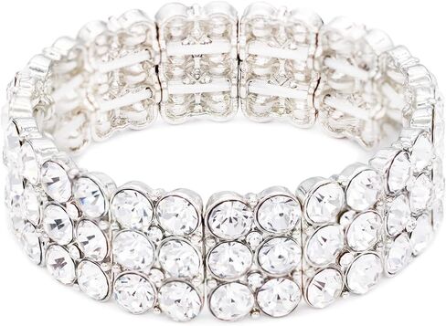 Lavencious Round Shape Rhinestone 3 Lines Stretch Bracelet Evening Party Jewelry 7" in Kuwait