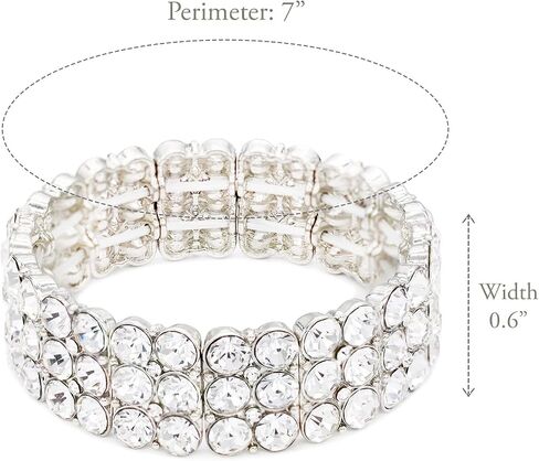 Lavencious Round Shape Rhinestone 3 Lines Stretch Bracelet Evening Party Jewelry 7" in Kuwait