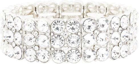 Lavencious Round Shape Rhinestone 3 Lines Stretch Bracelet Evening Party Jewelry 7" in Kuwait