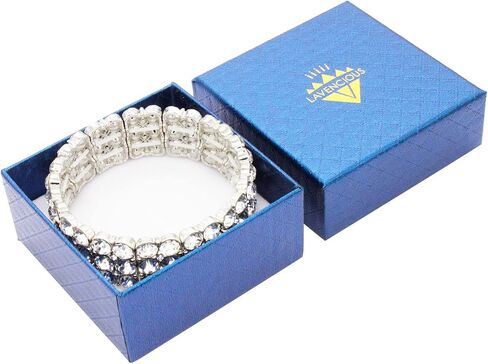 Lavencious Round Shape Rhinestone 3 Lines Stretch Bracelet Evening Party Jewelry 7" in Kuwait