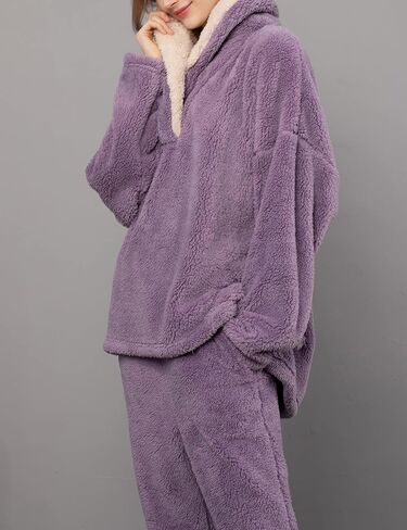 Yeokou Women's Fleece Pajamas Sets Fluffy Sleepwear Warm Sherpa Pullover Pants with Pockets in Kuwait