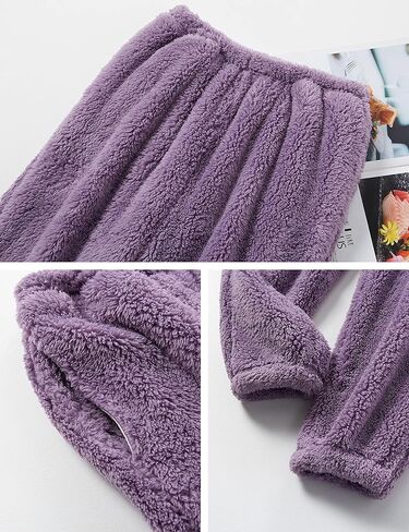 Yeokou Women's Fleece Pajamas Sets Fluffy Sleepwear Warm Sherpa Pullover Pants with Pockets in Kuwait