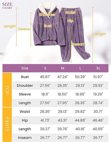Yeokou Women's Fleece Pajamas Sets Fluffy Sleepwear Warm Sherpa Pullover Pants with Pockets in Kuwait