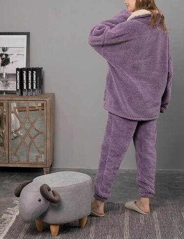 Yeokou Women's Fleece Pajamas Sets Fluffy Sleepwear Warm Sherpa Pullover Pants with Pockets in Kuwait
