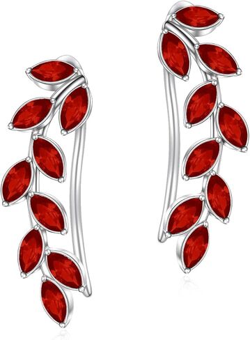 أقراط AOBOCO Leaf Ear Climbers أقراط مضادة للحساسية 925 من الفضة الإسترلينية أقراط أذن زاحفة للأذنين الحساسة، مصنوعة من الكريستالات النمساوية in Kuwait
