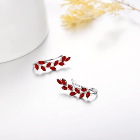 أقراط AOBOCO Leaf Ear Climbers أقراط مضادة للحساسية 925 من الفضة الإسترلينية أقراط أذن زاحفة للأذنين الحساسة، مصنوعة من الكريستالات النمساوية in Kuwait