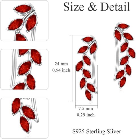 أقراط AOBOCO Leaf Ear Climbers أقراط مضادة للحساسية 925 من الفضة الإسترلينية أقراط أذن زاحفة للأذنين الحساسة، مصنوعة من الكريستالات النمساوية in Kuwait
