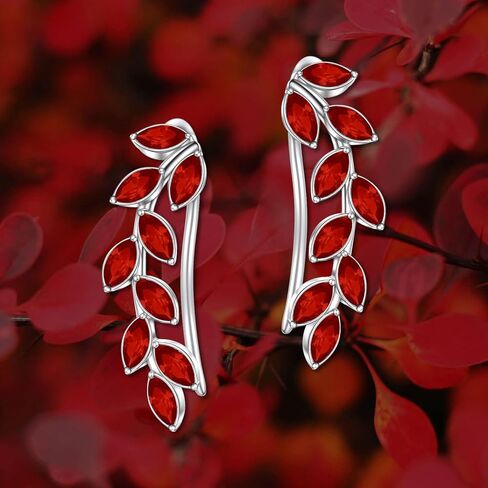 أقراط AOBOCO Leaf Ear Climbers أقراط مضادة للحساسية 925 من الفضة الإسترلينية أقراط أذن زاحفة للأذنين الحساسة، مصنوعة من الكريستالات النمساوية in Kuwait