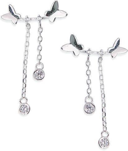 Sonateomber Tiny Butterfly Curved Ear Crawler Stud First Earrings for Women - Dainty Sparkly Sterling Silver Hypoallergenic Small Rhinestone Drop Dangle Fashion Jewelry Gift in Saudi Arabia