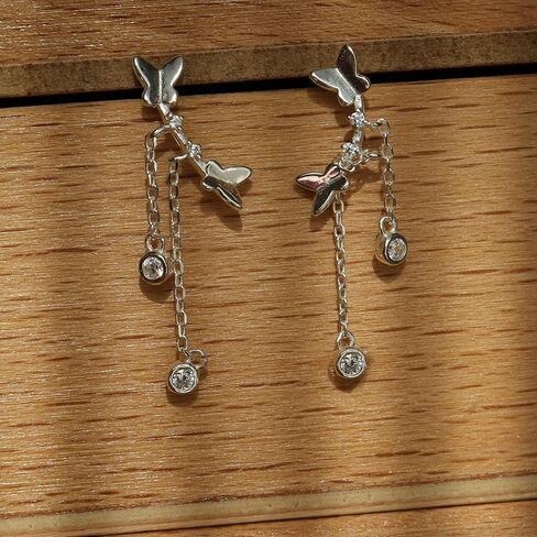 Sonateomber Tiny Butterfly Curved Ear Crawler Stud First Earrings for Women - Dainty Sparkly Sterling Silver Hypoallergenic Small Rhinestone Drop Dangle Fashion Jewelry Gift in Saudi Arabia