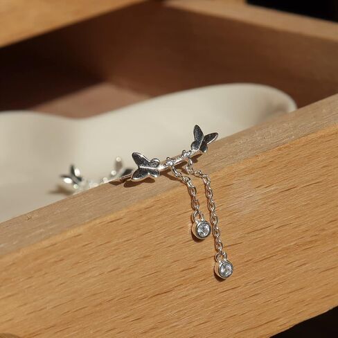 Sonateomber Tiny Butterfly Curved Ear Crawler Stud First Earrings for Women - Dainty Sparkly Sterling Silver Hypoallergenic Small Rhinestone Drop Dangle Fashion Jewelry Gift in Saudi Arabia
