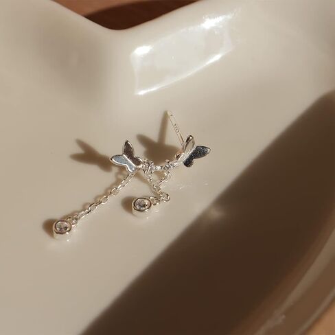 Sonateomber Tiny Butterfly Curved Ear Crawler Stud First Earrings for Women - Dainty Sparkly Sterling Silver Hypoallergenic Small Rhinestone Drop Dangle Fashion Jewelry Gift in Saudi Arabia
