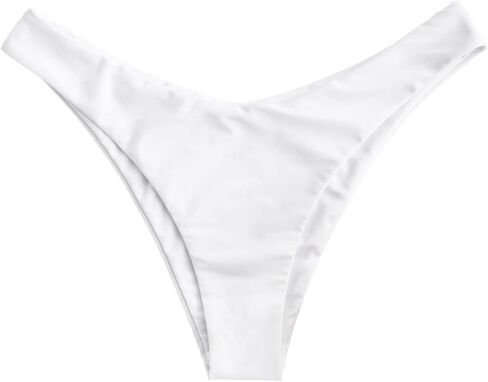 ZAFUL Women's High Cut Plain Bikini Bottom Mid Waist Solid Swimsuit Briefs Cheeky Bathing Suit High Leg Swim Bottoms in Kuwait